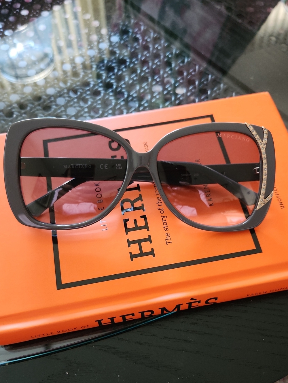 Marciano Gray Frame Sunglasses with Black Lenses and Gold Accent